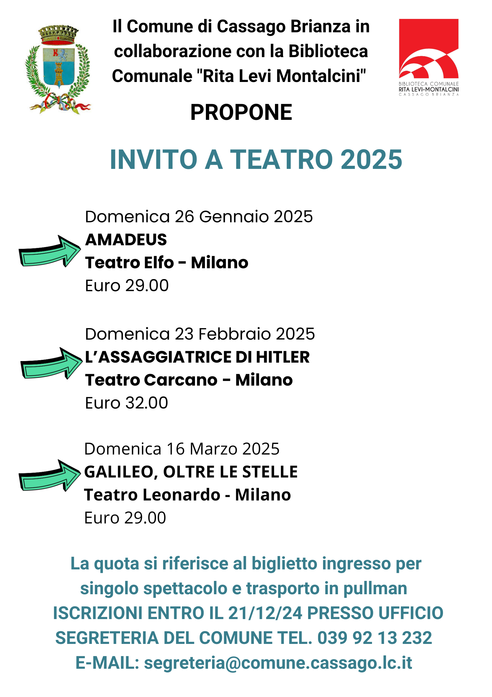 BIBLIOTECA COMUNALE RITA LEVI MONTALCINI INV IT O A T EA T RO 2023 24