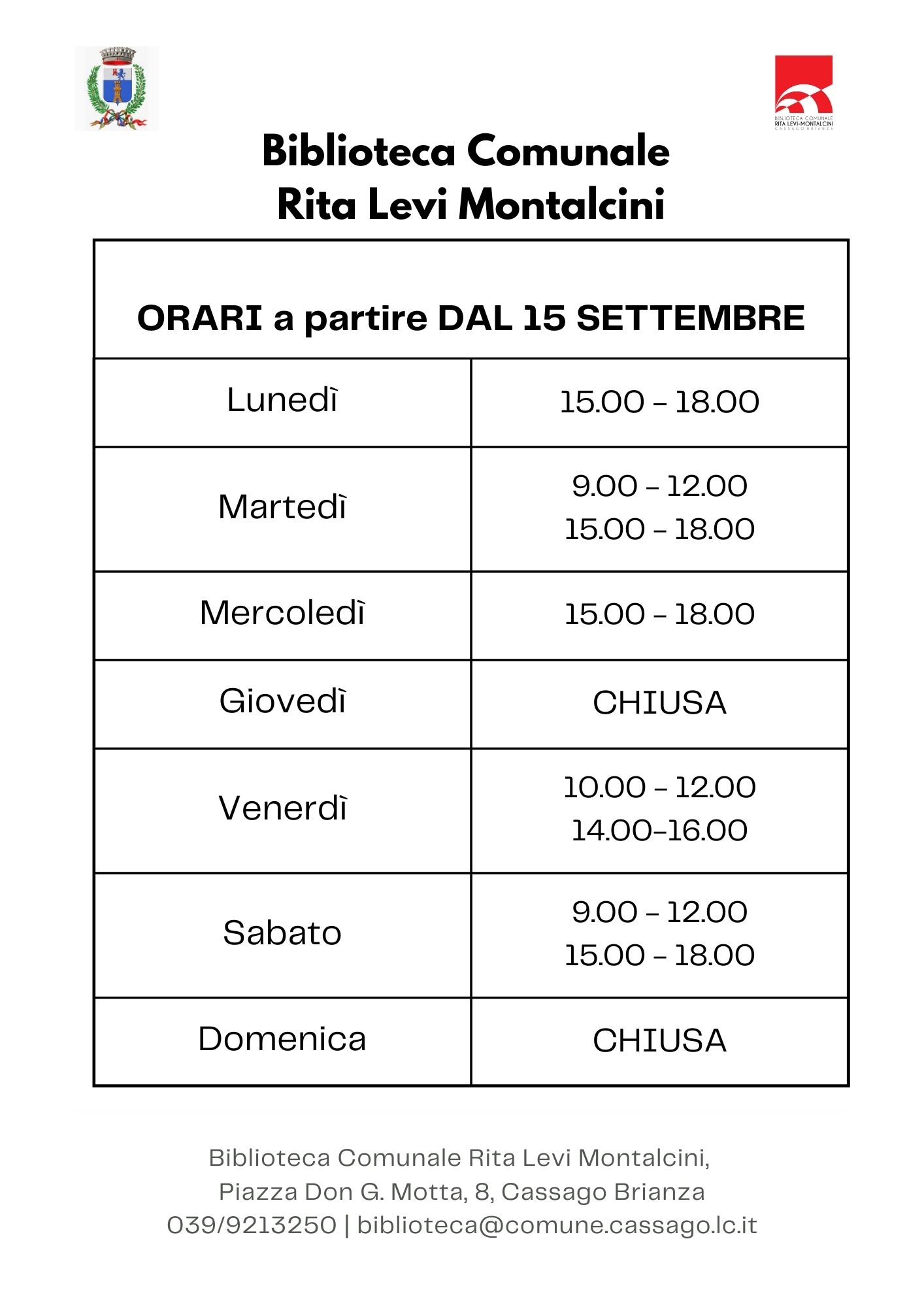 Biblioteca Orario dal 15 settembre 4