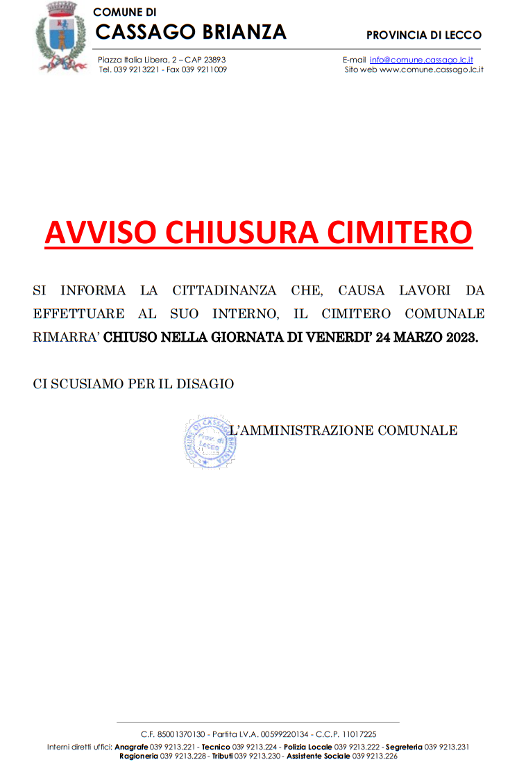 Chiusura cimitero 24.03