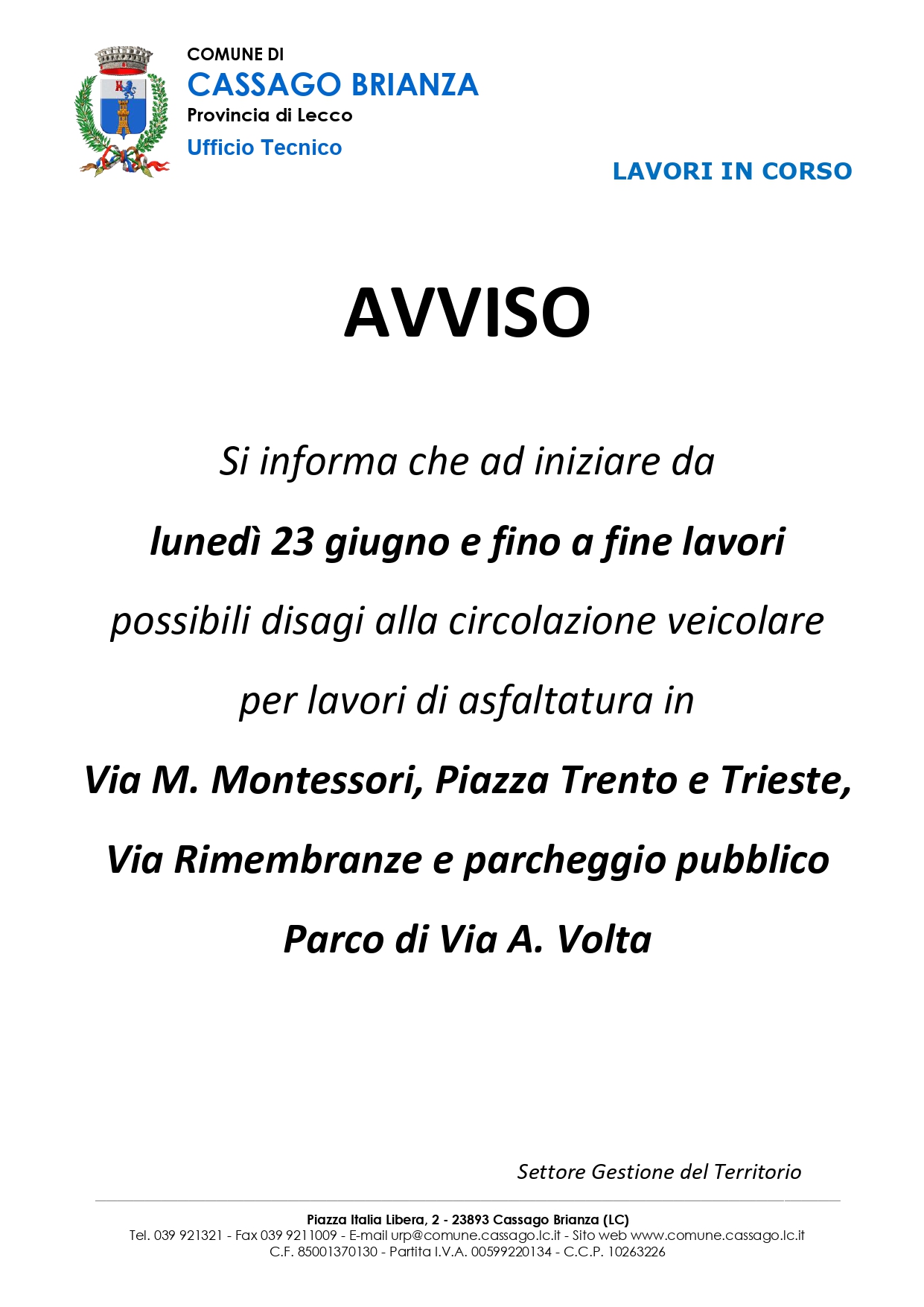 avviso asfalti