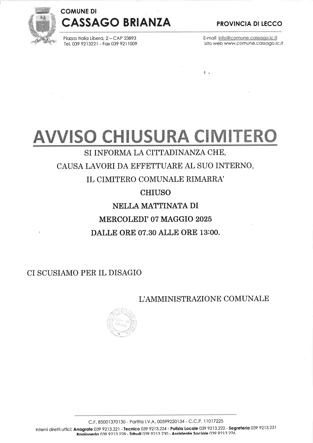 avviso chiusura